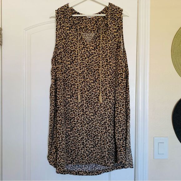 Anthropologie Beach Lunch Lounge Leopard Print Causal Sundress Tank Dress - Picture 1 of 8